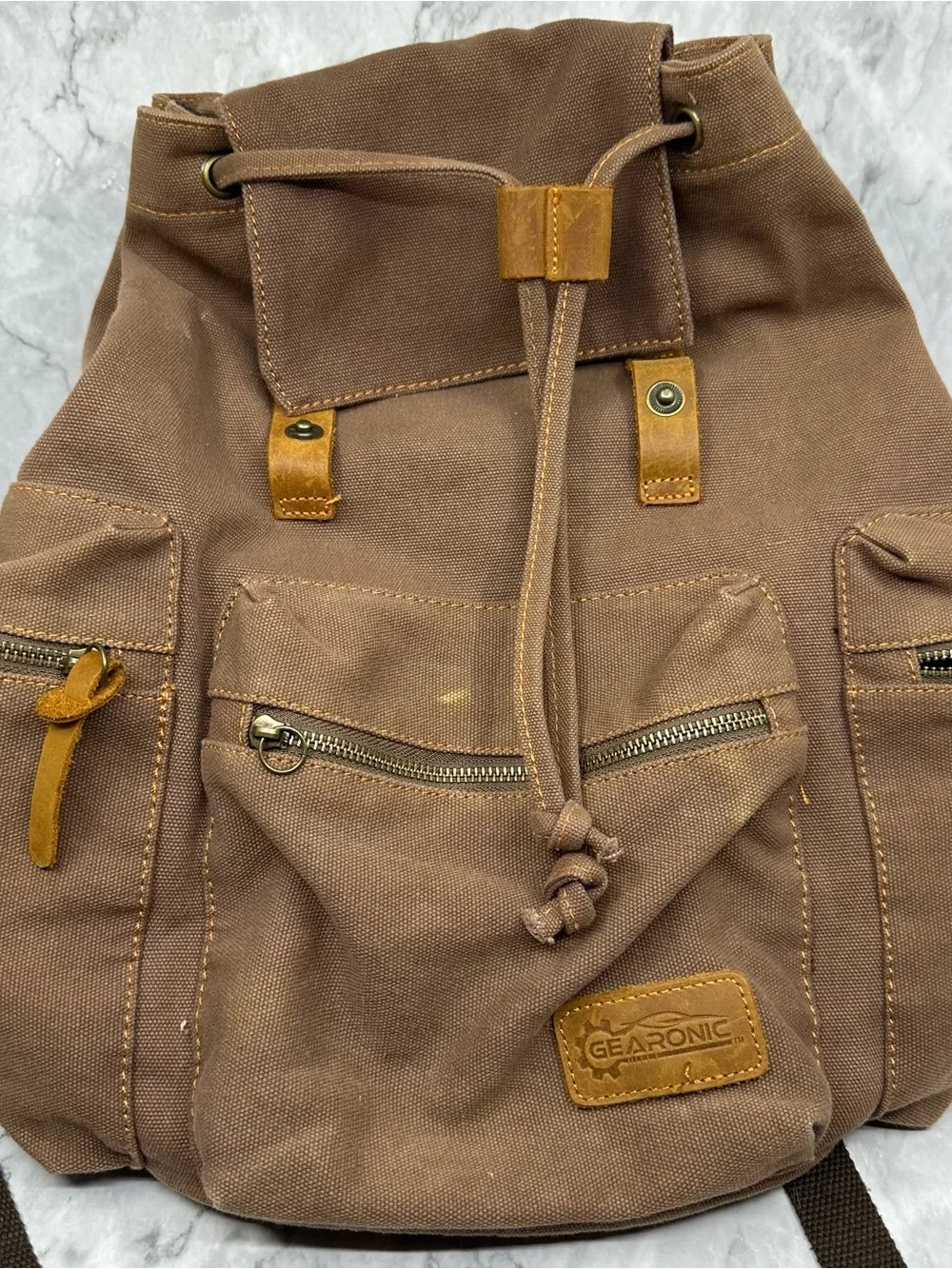 Gearonic Brown Canvas Backpack - Casual Everyday Bag